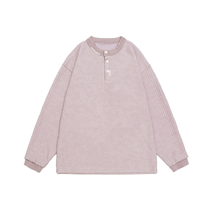 Unisex Gerippter Oversize-Henley-Pullover mit Knopfleiste Echoarchiv