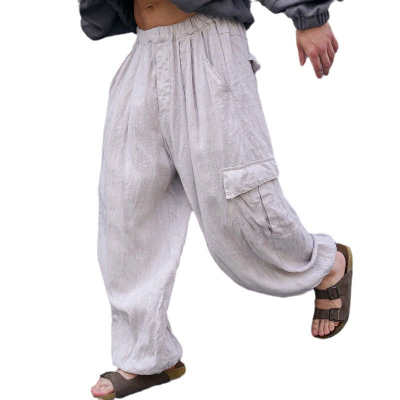 Herren lässige Cargo-Hose aus atmungsaktivem Leinenmaterial Echoarchiv