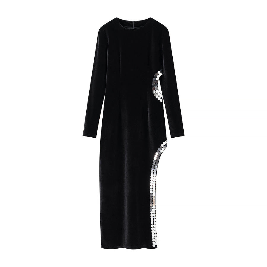 Damen Samt-Maxikleid mit seitlichem Pailletten-Detail Echo Archiv