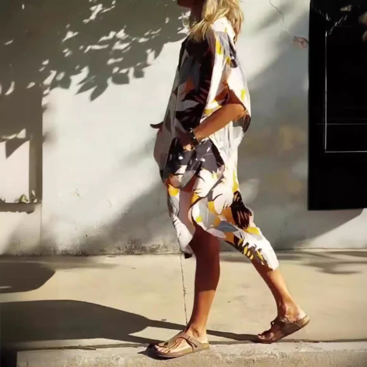 Damen nan luftig-leichtes Kaftan-Hemdkleid mit überschnittener Schulter, verdeckter Knopfleiste und seitlichen Eingrifftaschen Echo Archiv