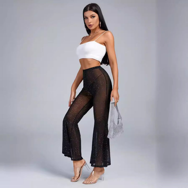 Damen Transparentes Flared-Hosenträger-Set mit Glitzer-Akzenten Echo Archiv
