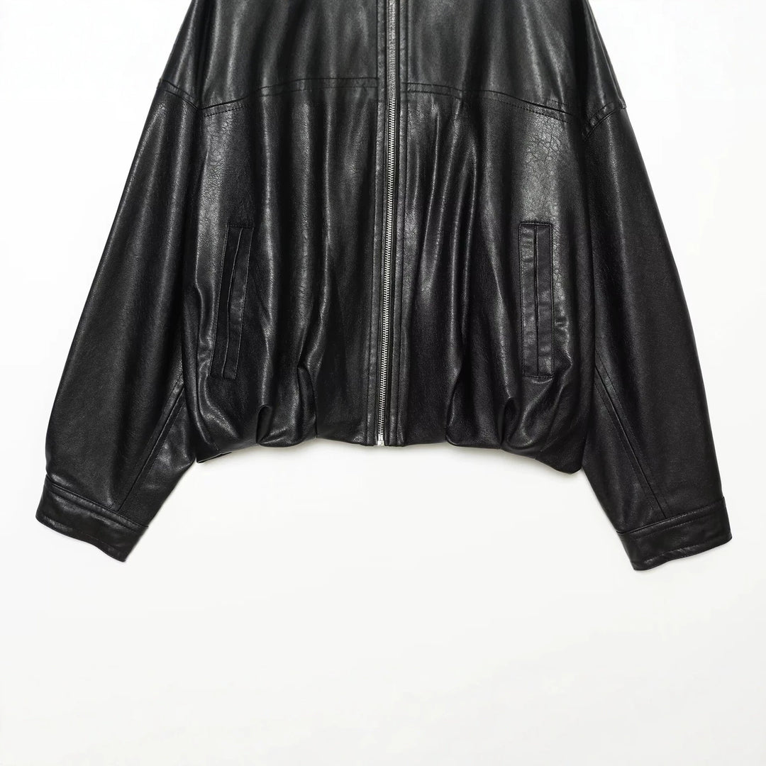 Damen Oversize Kunstleder-Blouson mit Rundhalsausschnitt, Reißverschluss und Eingrifftaschen Echo Archiv