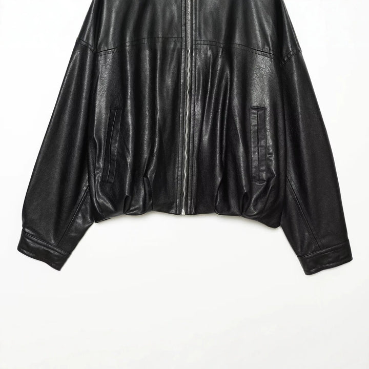 Damen Oversize Kunstleder-Blouson mit Rundhalsausschnitt, Reißverschluss und Eingrifftaschen Echo Archiv