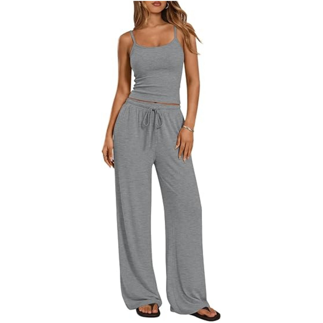 Damen Loungewear-Set aus weichem Viskose-Mix mit Spaghettiträgertop und weiter Jersey-Hose Echo Archiv