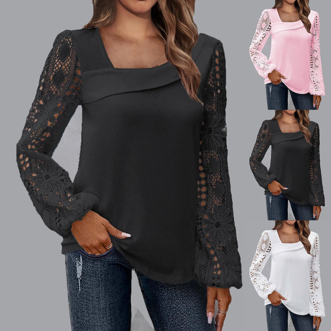 Damen Bluse mit quadratischem Ausschnitt und gehäkelten Spitzenärmeln Echoarchiv