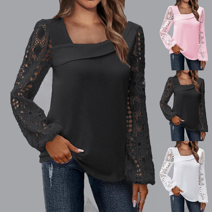 Damen Bluse mit quadratischem Ausschnitt und gehäkelten Spitzenärmeln Echoarchiv