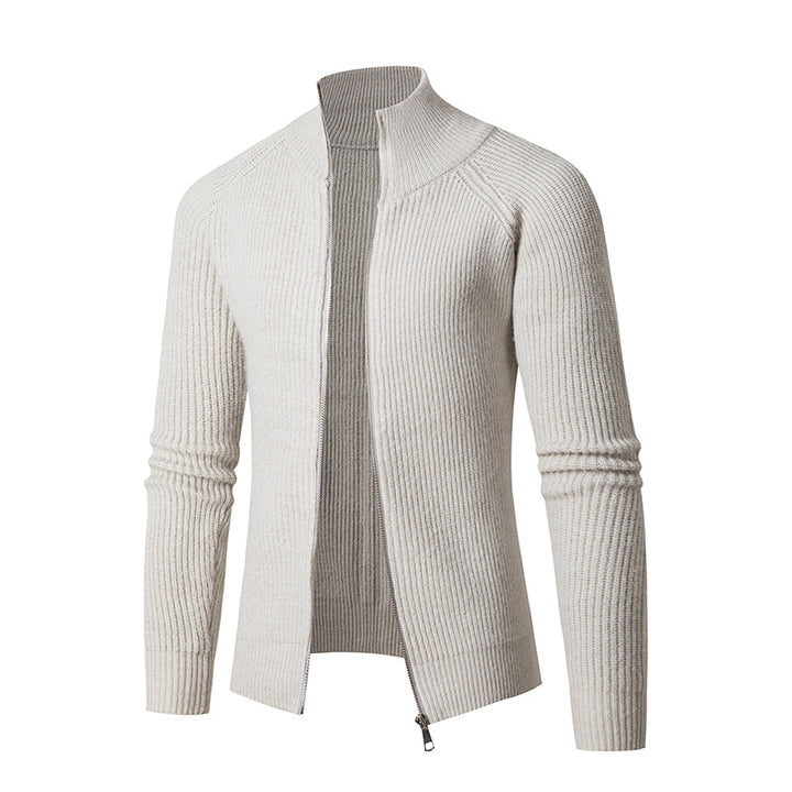 Herren nan schlanker Zip-Cardigan aus Merino-Mix mit Rippstruktur und Raglanärmeln Echo Archiv