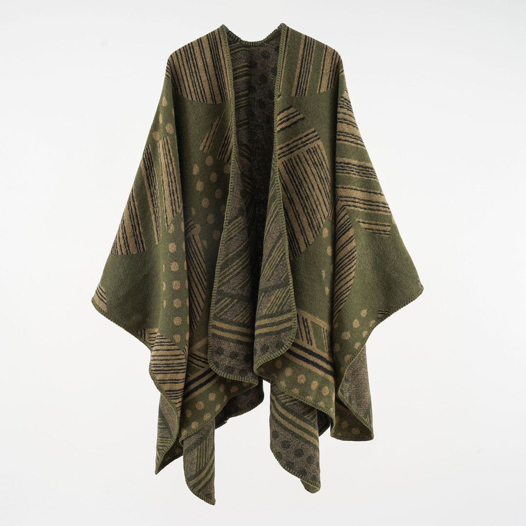 Damen Jacquard‑Ruana mit grafischem Muster und Kettelkante Echo Archiv