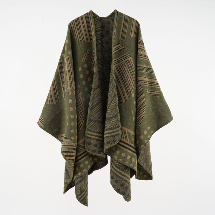 Damen Jacquard‑Ruana mit grafischem Muster und Kettelkante Echo Archiv