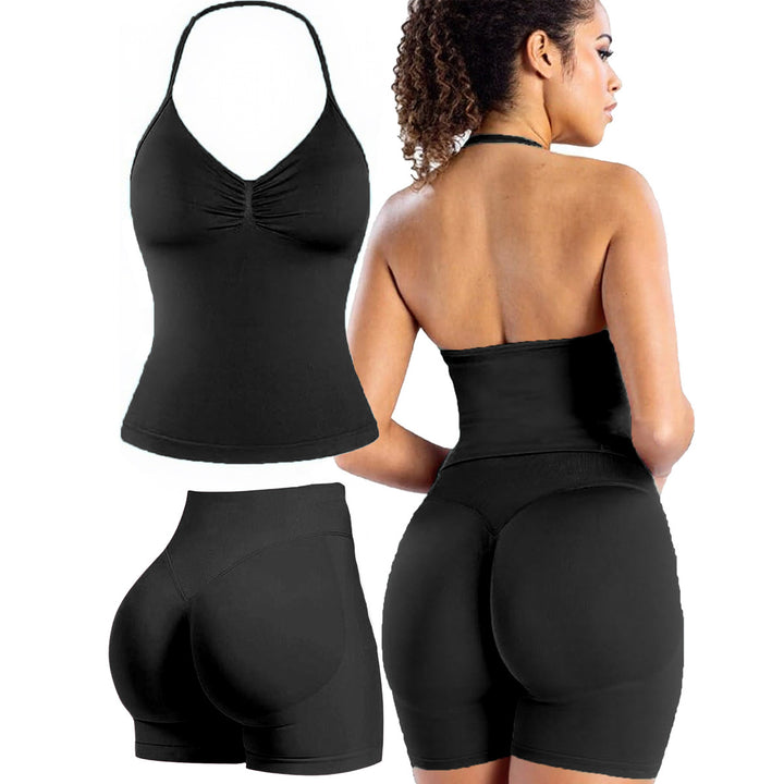 Damen Sportoberteil mit push-up Effekt und figurformenden Shorts Echo Archiv