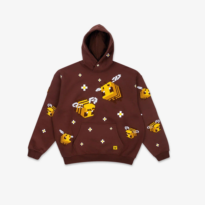 Unisex nan Kapuzenpullover mit eingestricktem Pixel-Bienenmotiv und aufgesetzter Kängurutasche Echoarchiv