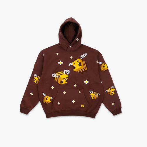 Unisex nan Kapuzenpullover mit eingestricktem Pixel-Bienenmotiv und aufgesetzter Kängurutasche Echoarchiv