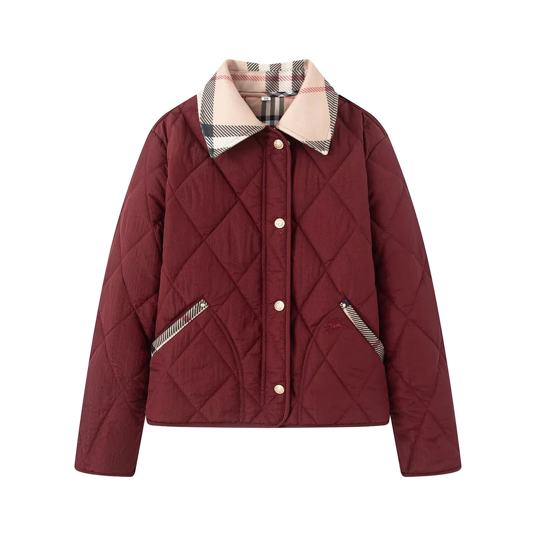 Damen nan gesteppte Kurzjacke mit Karokragen und paspelierten Eingrifftaschen Echo Archiv