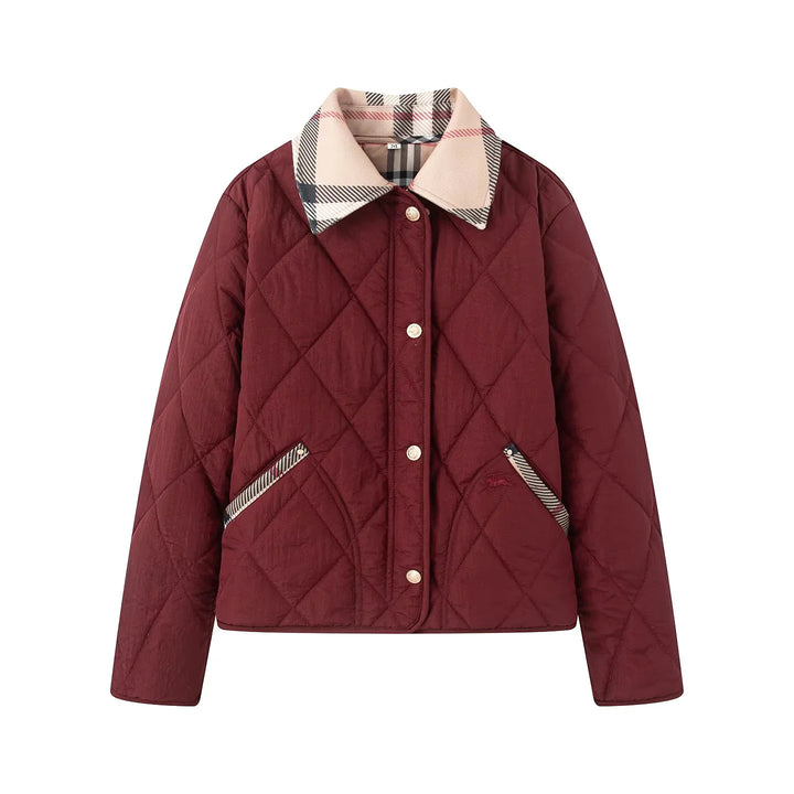Damen nan gesteppte Kurzjacke mit Karokragen und paspelierten Eingrifftaschen Echo Archiv