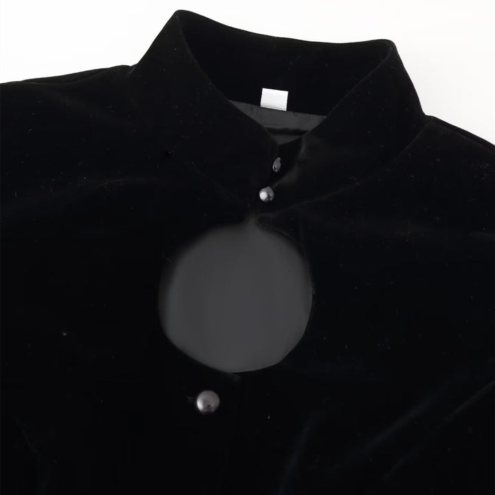 Damen nan taillierte Samtjacke mit Stehkragen Cut-Out und asymmetrischem Schößchen Echo Archiv