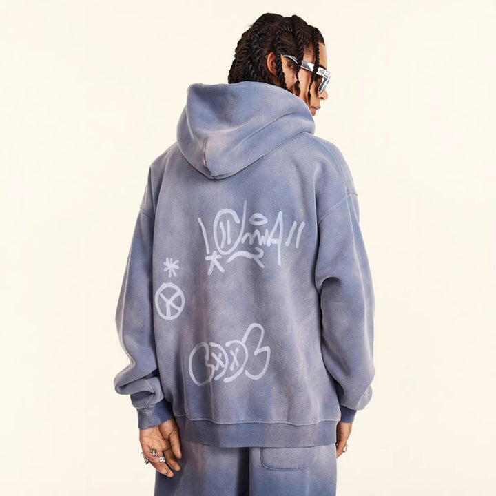Unisex nan oversized Kapuzenjacke mit durchgehendem Reißverschluss, gebürstetem Fleecefutter und handähnlichem Sprayprint Echo Archiv
