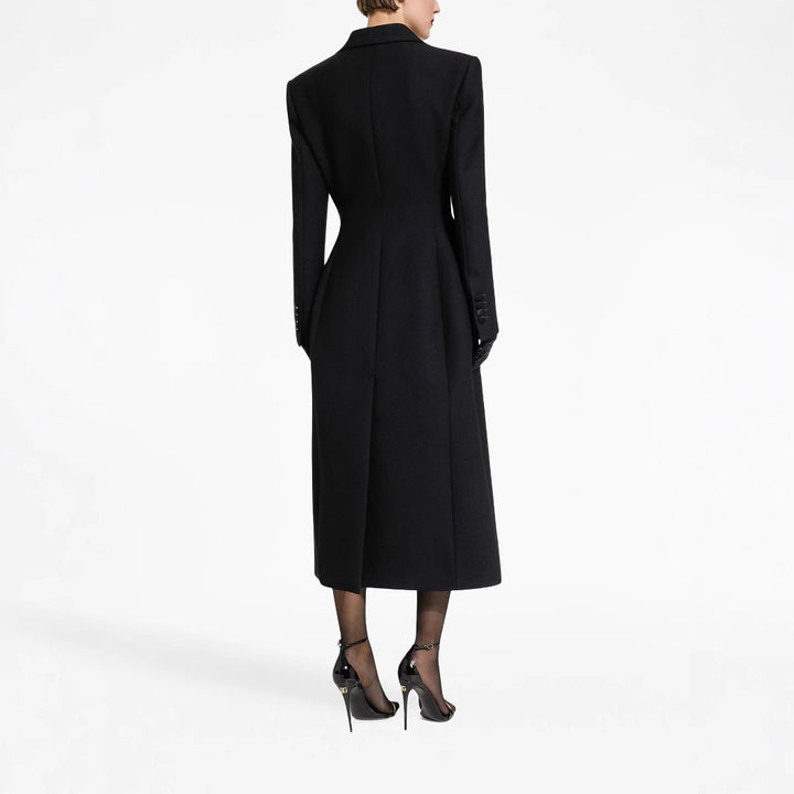 Damen Taillierter Longline-Mantel mit spitzem Revers und Gehschlitz Echoarchiv