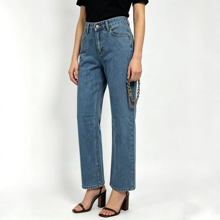 Damen nan hochgeschnittene Straight-Leg-Jeans mit geradem Bein und dezenter Vintage-Waschung Echo Archiv