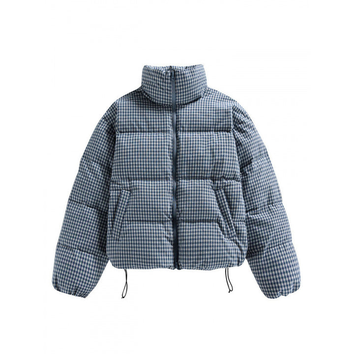 Damen Kurze gesteppte Steppjacke im Karo‑Muster mit hohem Stehkragen und Tunnelzug Echo Archiv