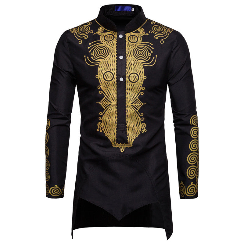 Herren elegantes Langarmhemd mit innovativem Ethno-Design Echoarchiv