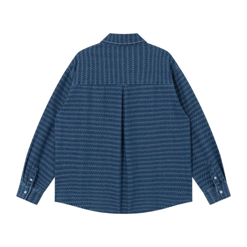 Unisex Strukturierte Baumwoll-Overshirtjacke mit Zickzack-Jacquard und aufgesetzten Brusttaschen Echoarchiv