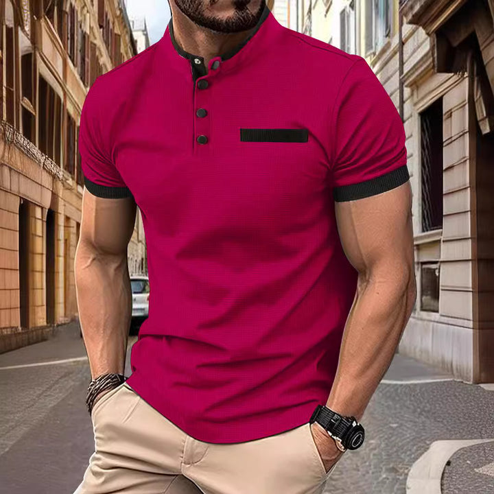 Herren modisches Poloshirt mit innovativem Stehkragen und Kontrastdetails Echoarchiv