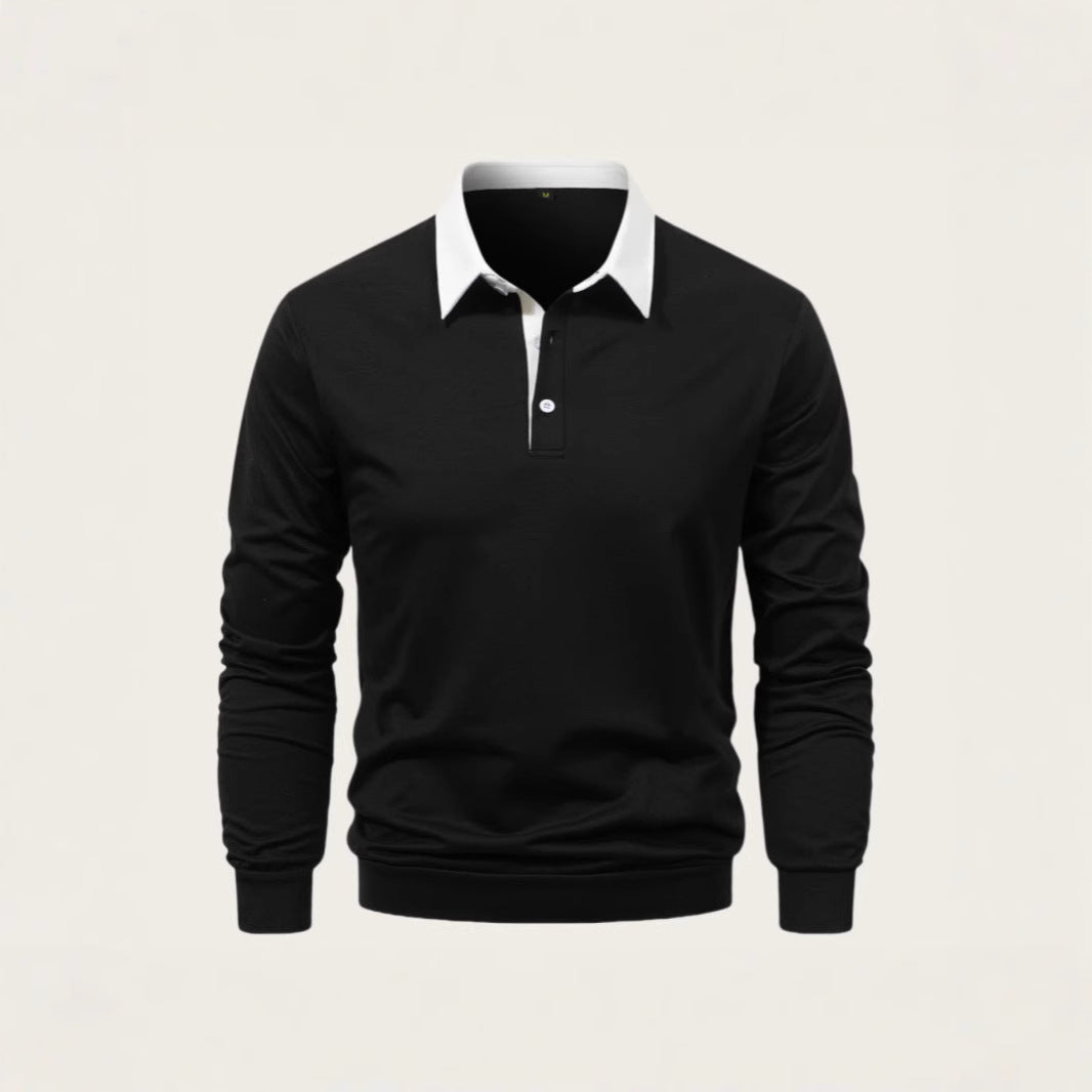Herren elegantes Langarm-Polohemd mit kontrastierendem Kragen und hochwertiger Baumwolle Echoarchiv