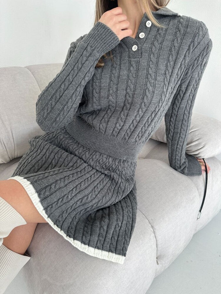 Damen Zweiteiliges Zopfstrick-Kleid mit Taillenbund und Polokragen – Mavelle