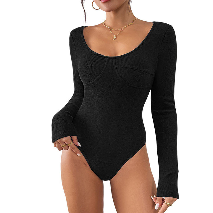 Damen Figurnaher Rippstrick-Body mit U-Ausschnitt und Unterbrustnähte Echoarchiv