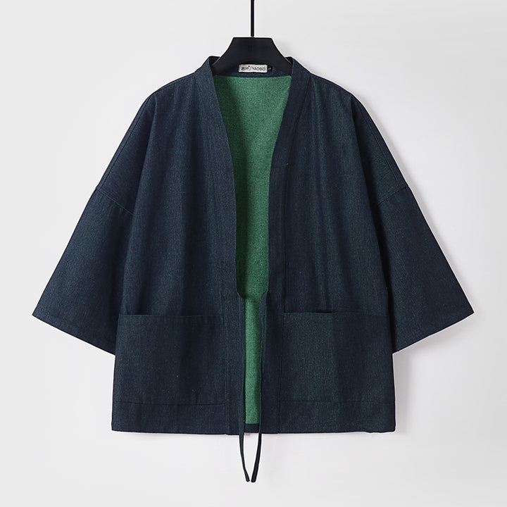 Unisex Leichte Denim-Kimono-Jacke mit kontrastfutter und Bindeband Echoarchiv