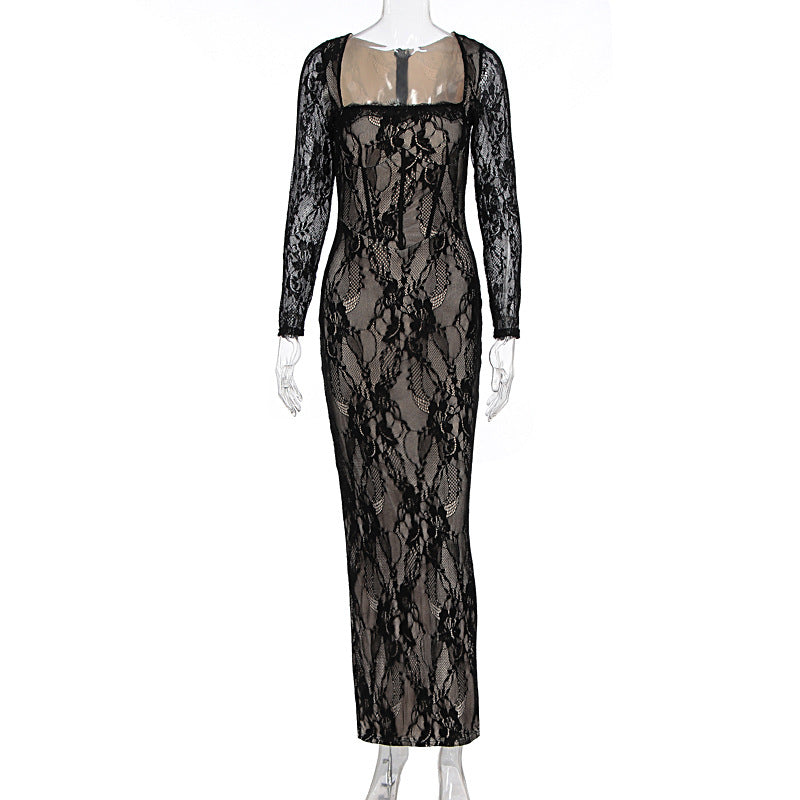 Damen Spitzenmaxikleid mit durchscheinenden Einsätzen Echo Archiv