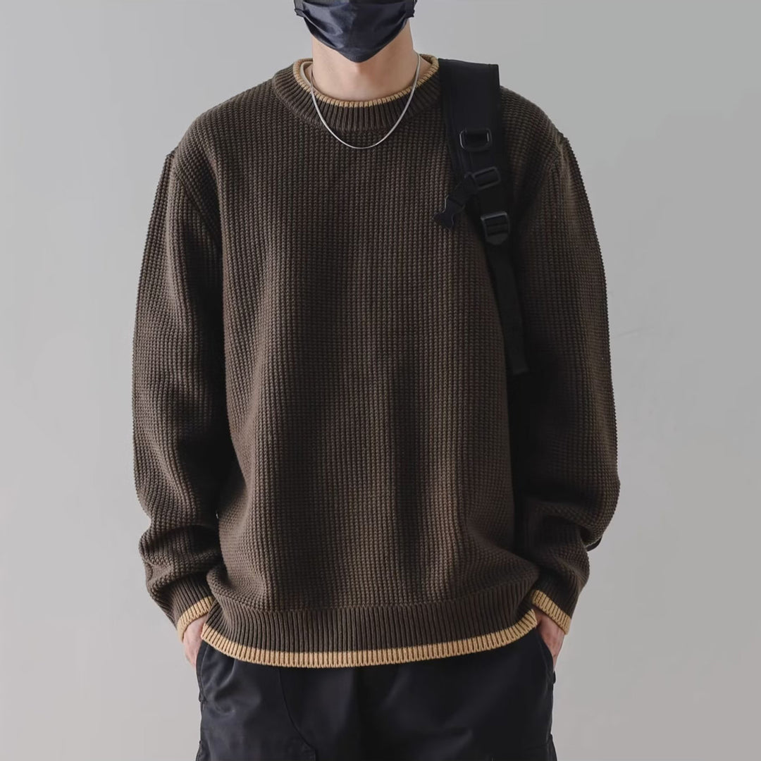 Herren Modischer Rippstrickpullover mit Rundhalsausschnitt Echoarchiv
