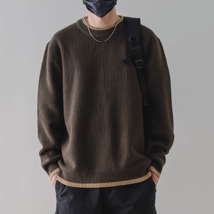 Herren Modischer Rippstrickpullover mit Rundhalsausschnitt Echoarchiv