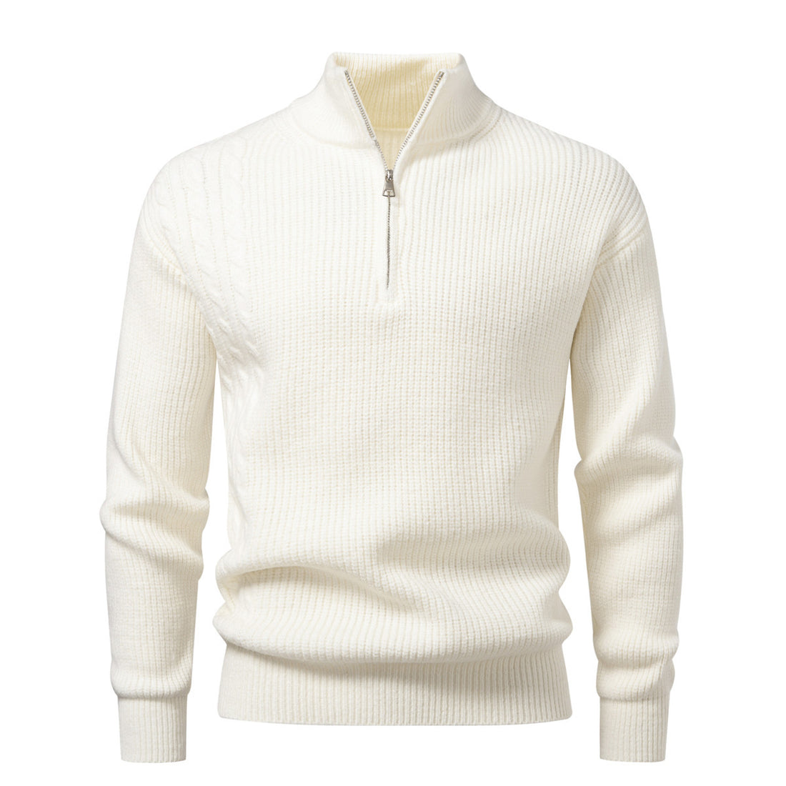 Herren Feinstrick-Halbzip-Pullover mit Stehkragen, Rippstruktur und Schulter-Zopfdetail Echo Archiv