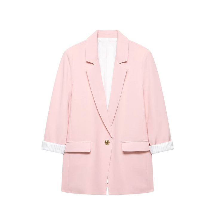Damen taillierter Longblazer mit Umschlagärmeln und dekorativem Knopf Echo Archiv