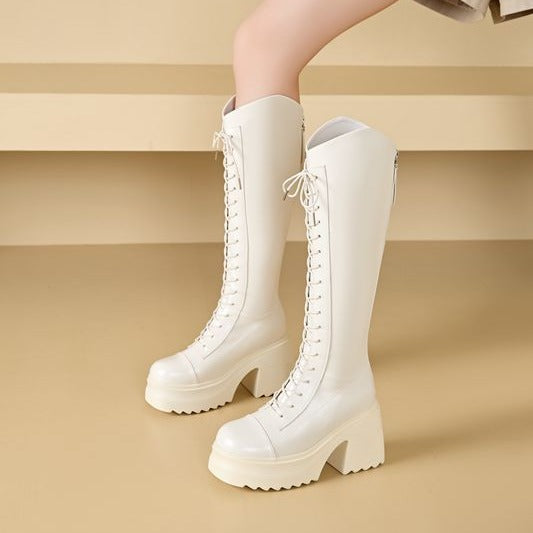 Echoarchiv | Hohe Stiefel Damenstiefel mit Schnürung und Robuster Ferse