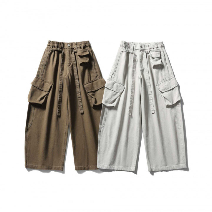 Unisex Weite Cargo-Cropped-Hose mit hohem elastischem Bund, Mehrfachtaschen und Kordelzug Echo Archiv