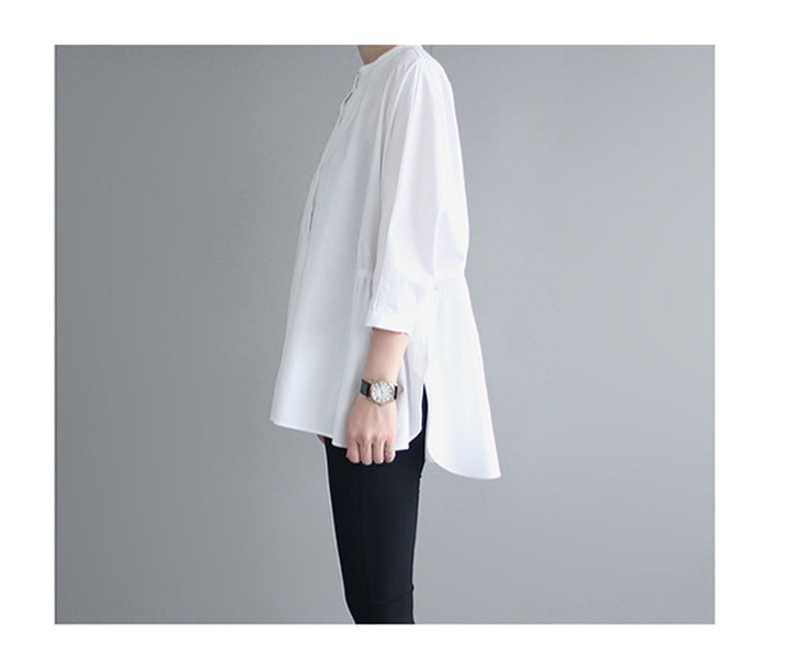 Damen Oversized-Bluse mit Stehkragen, ballonförmiger Silhouette und 3/4-Ärmeln Echoarchiv