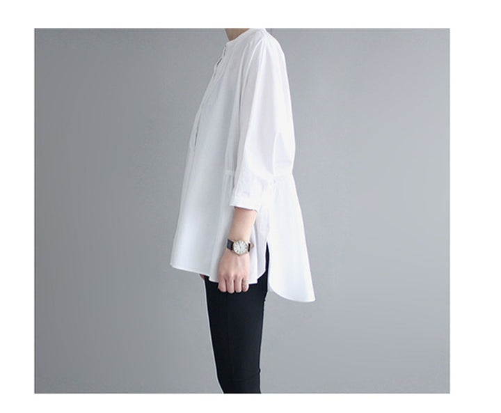 Damen Oversized-Bluse mit Stehkragen, ballonförmiger Silhouette und 3/4-Ärmeln Echoarchiv