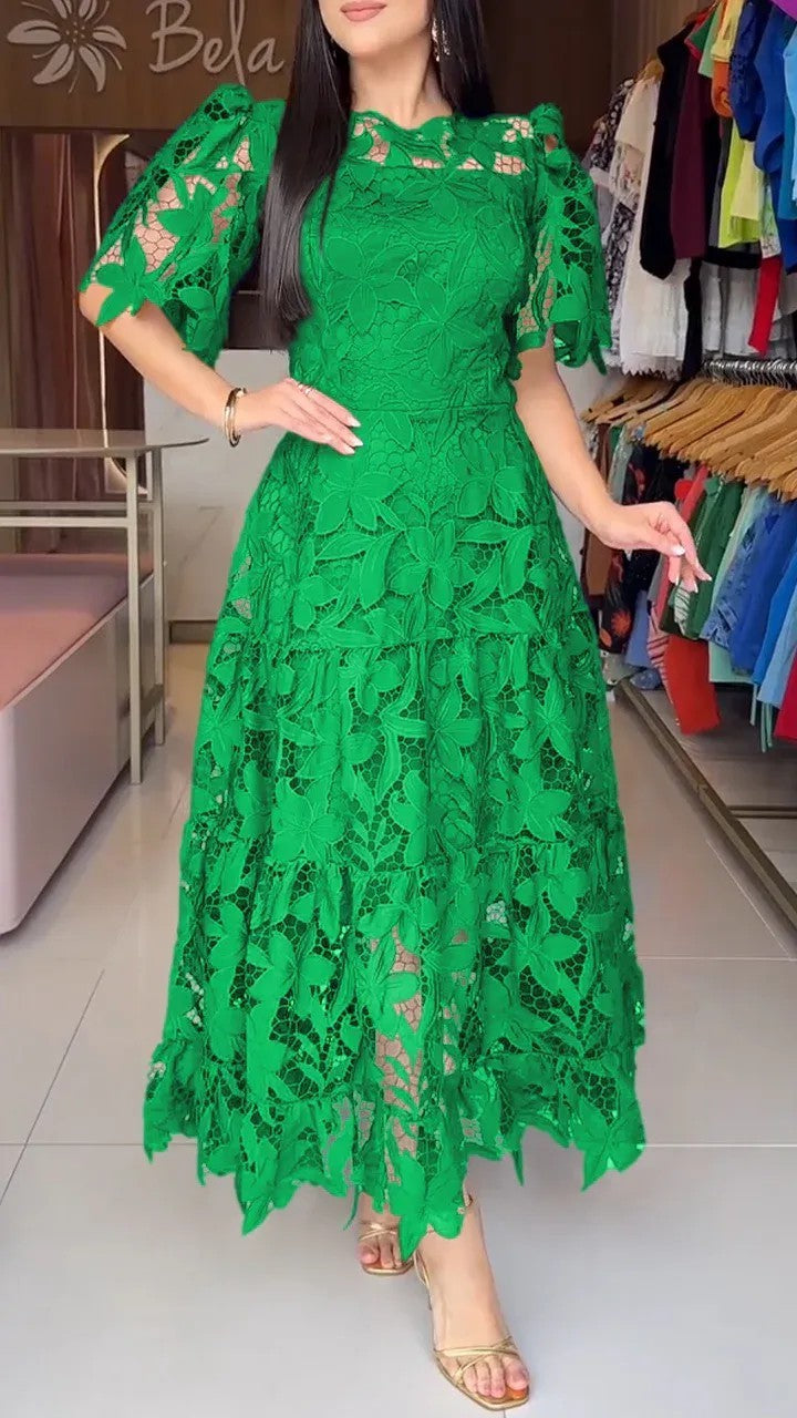 Damen nan Maxikleid aus floraler Guipure-Spitze mit taillierter Passform und Stufensaum Echo Archiv