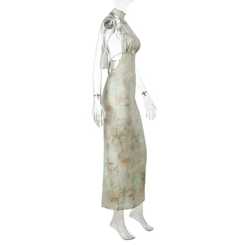 Damen elegantes Maxikleid mit kreativem Schlitz und schimmerndem Wasserfallausschnitt Echo Archiv