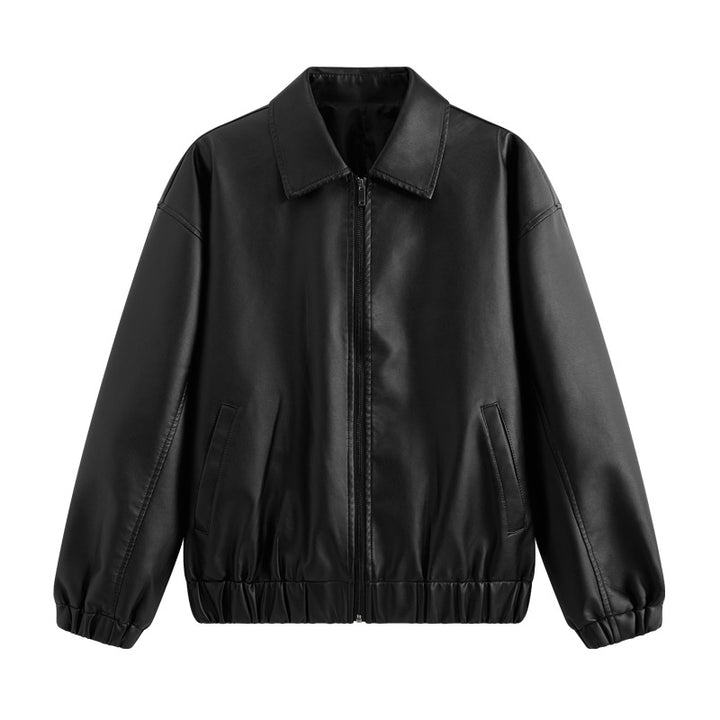 Herren lässige Kunstlederjacke mit elastischem Bund und seitlichen Taschen Echoarchiv