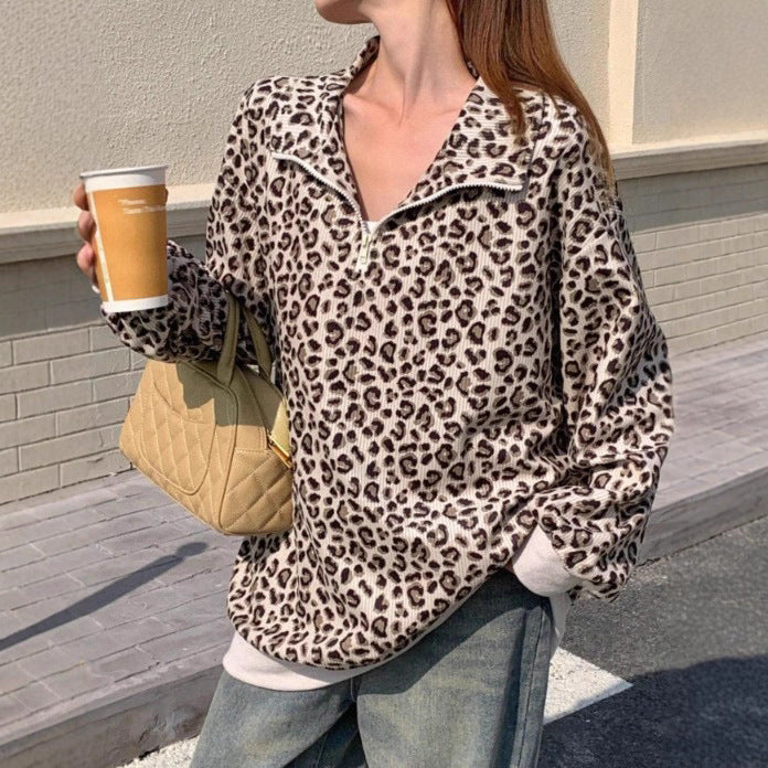 Damen Gemusterter Oversized Pullover mit Stehkragen Echoarchiv