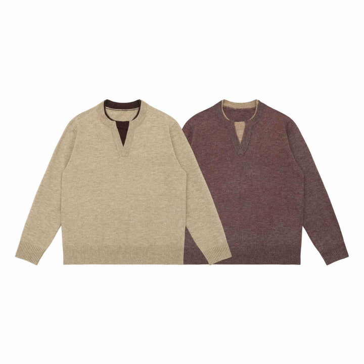 Unisex Mélange-Strickpullover mit Halbhals-V-Schlitz und kontrastiertem Innenbund Echo Archiv