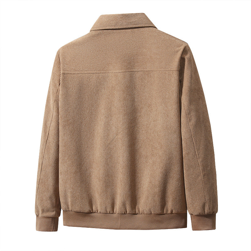 Herren strukturierte Freizeitjacke aus feinem Cordstoff, gestreiftes Futter und elastischer Saum – Taviero