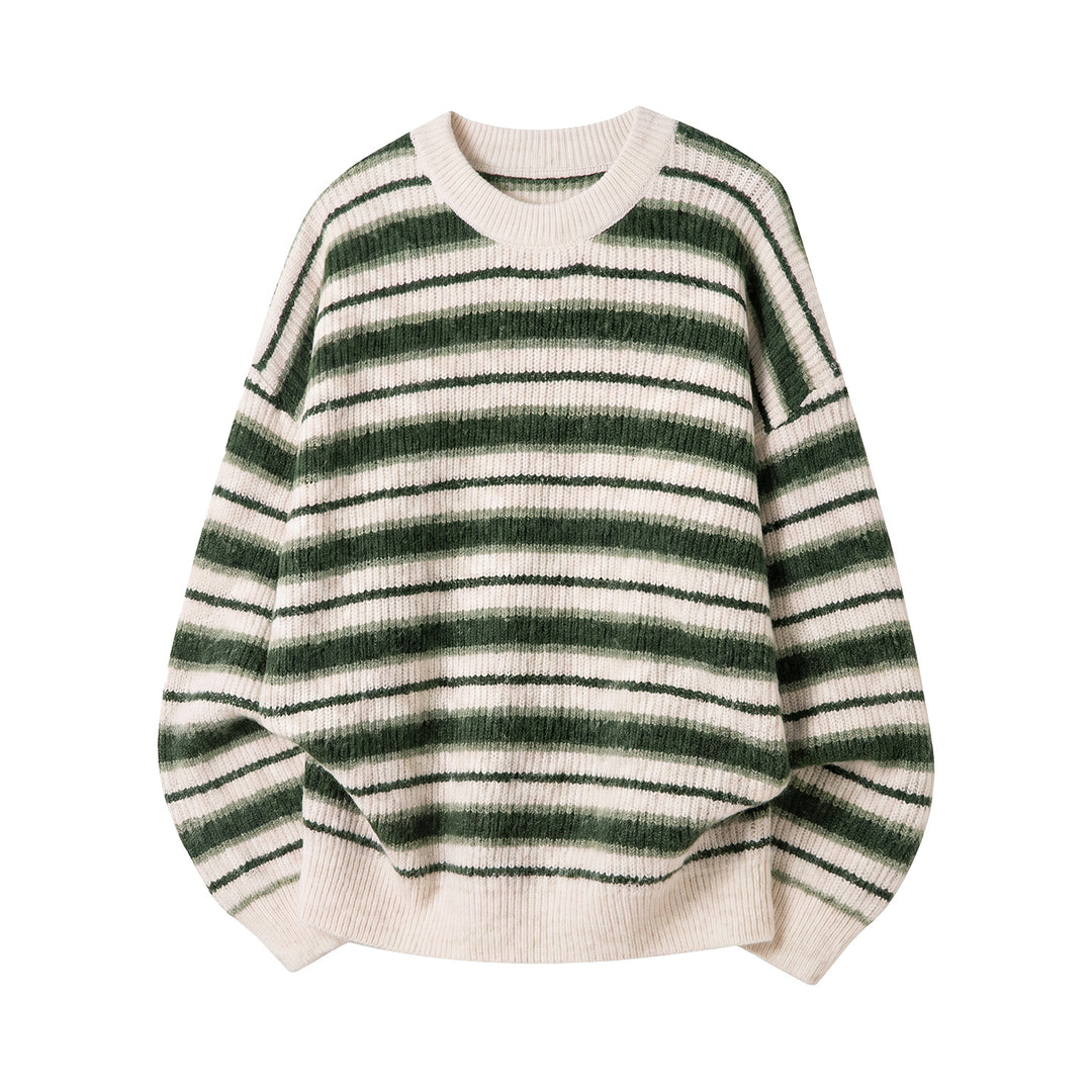 Unisex Gestreifter Oversize-Rippenstrickpullover mit Rundhalsausschnitt Echo Archiv