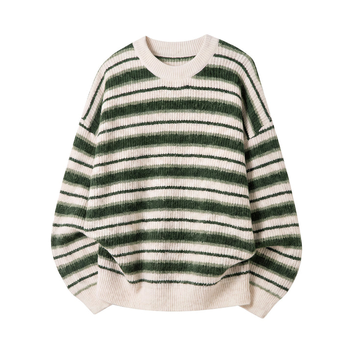 Unisex Gestreifter Oversize-Rippenstrickpullover mit Rundhalsausschnitt Echo Archiv