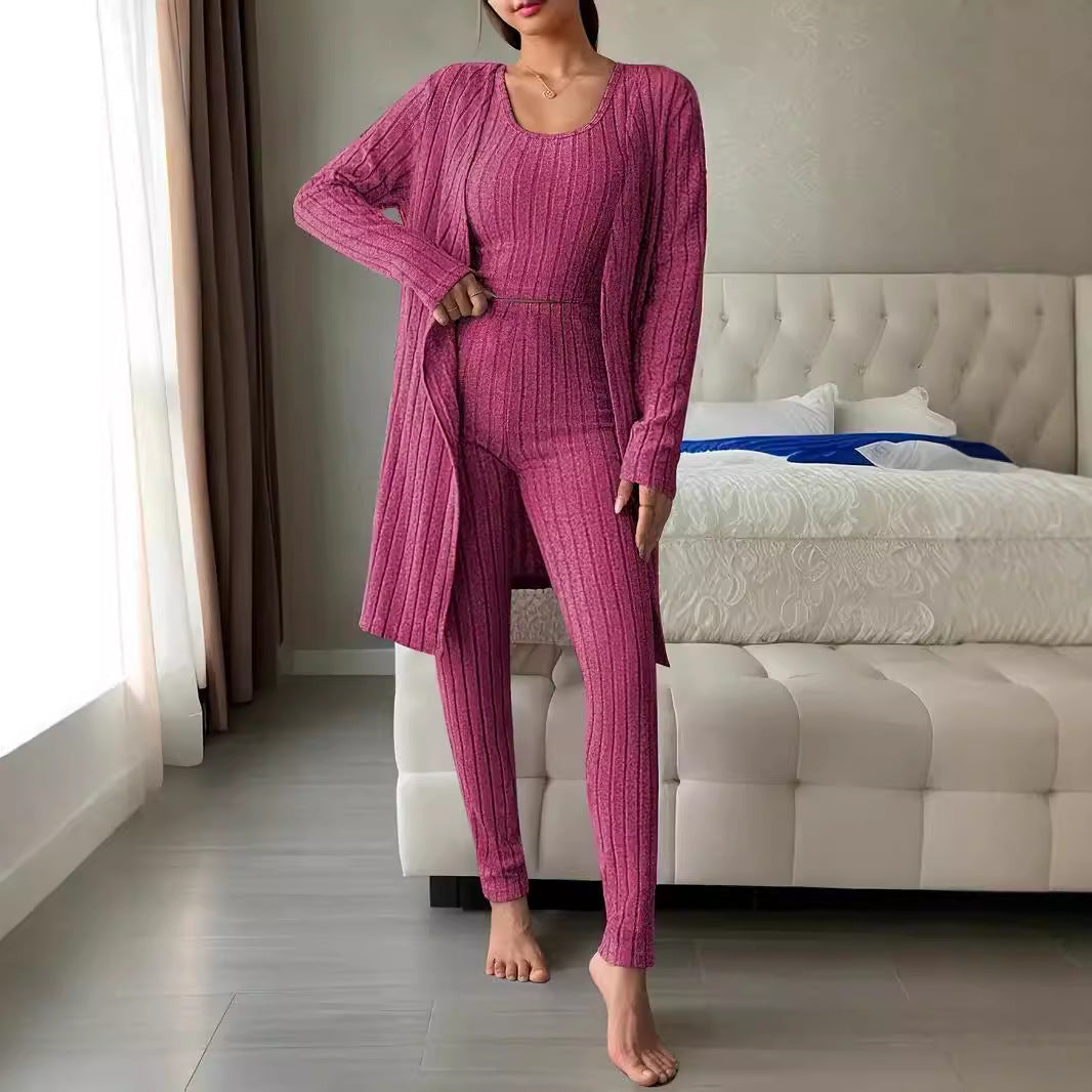Damen Geripptes Lounge-Set mit Cropped-Top, High-Waist-Leggings und Longcardigan Echo Archiv