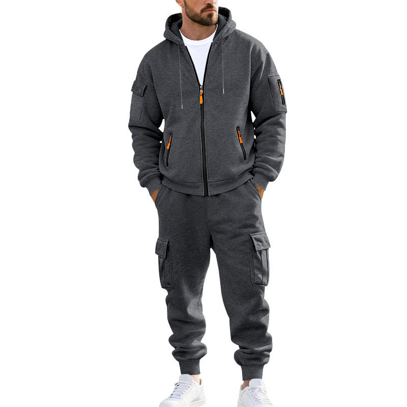 Herren nan urbanes Funktions-Cargo-Sweatset mit Kapuzenjacke, Reißverschlusstaschen und konisch zulaufender Cargo-Jogger Echo Archiv