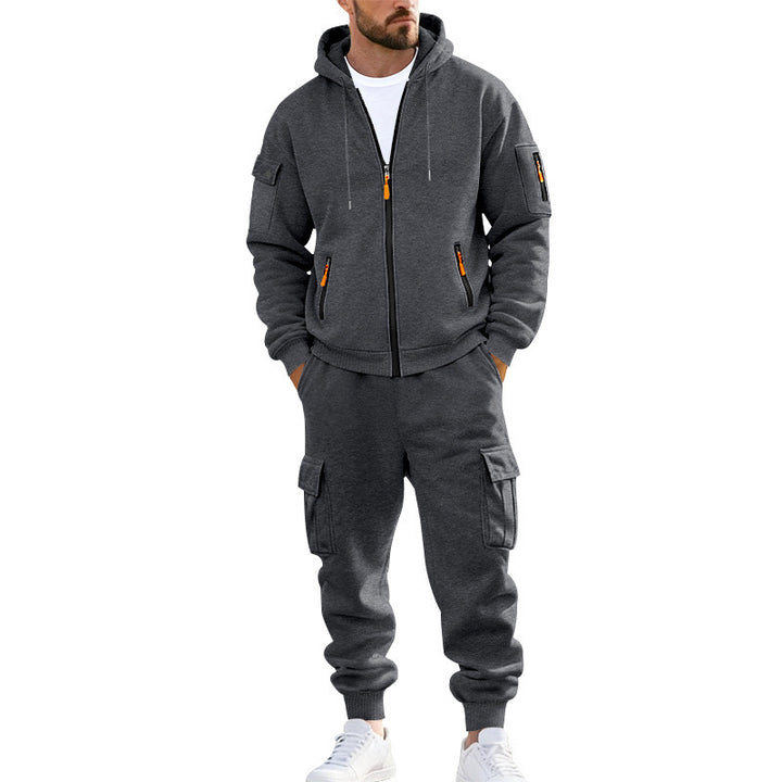 Herren nan urbanes Funktions-Cargo-Sweatset mit Kapuzenjacke, Reißverschlusstaschen und konisch zulaufender Cargo-Jogger Echo Archiv